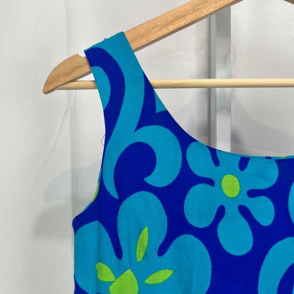 FUMI'S AT WAIKIKI Custom Made Hawaiian Tunic Mini Shift Dress Floral Blue XS - Picture 5 of 8
